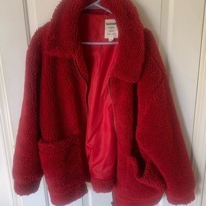 Red fun fur teddy coat